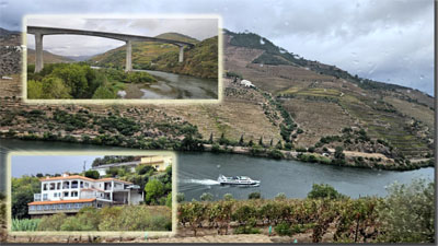 A collage of a river and a bridge